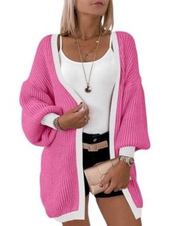 Fall Oversized Cardigans for Women 2023 Chunky Balloon Sleeve Long Cardigan Open Front Knit Sweaters Outfits