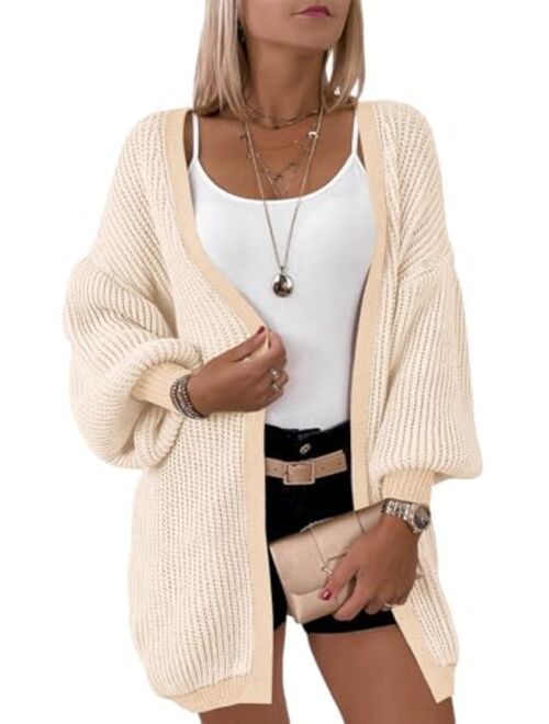 PRETTYGARDEN Fall Oversized Cardigans for Women 2023 Chunky Balloon Sleeve Long Cardigan Open Front Knit Sweaters Outfits