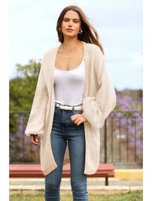 PRETTYGARDEN Fall Oversized Cardigans for Women 2023 Chunky Balloon Sleeve Long Cardigan Open Front Knit Sweaters Outfits