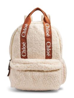 Chloe Kids faux-shearling logo-print backpack