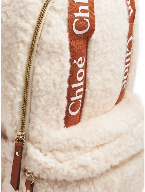 Chloe Kids faux-shearling logo-print backpack