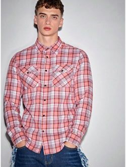 Shein Manfinity Homme Men Plaid Print Flap Pocket Shirt