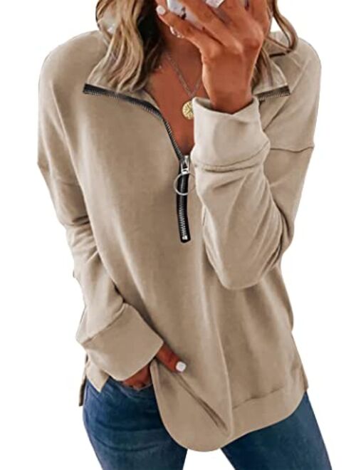 PRETTYGARDEN Women's Causal 1/4 Zip Pullover Long Sleeve Collar Sweatshirts Solid Activewear Running Jacket