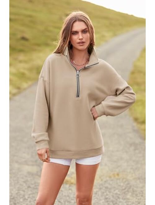 PRETTYGARDEN Women's Causal 1/4 Zip Pullover Long Sleeve Collar Sweatshirts Solid Activewear Running Jacket