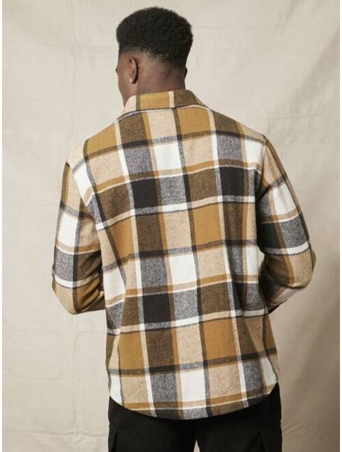 SHEIN Men Plaid Print Drop Shoulder Flap Pocket Shirt