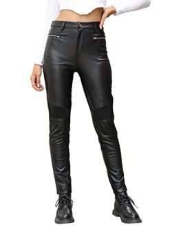 Bellivera Faux Leather Leggings Women High Waisted Tights Stretchy Pleather Pants