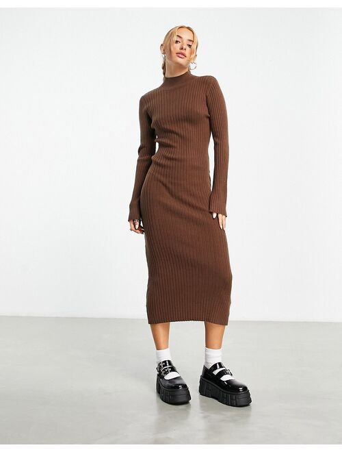 ASOS DESIGN high neck knitted midi dress in brown