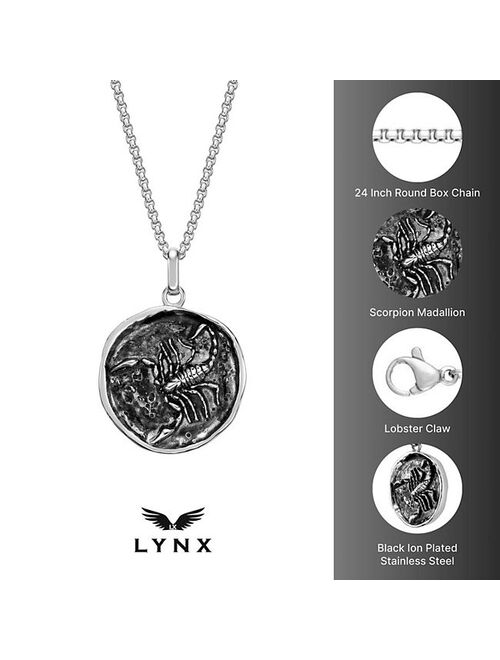 Men's LYNX Stainless Steel Scorpion Medallion Pendant Necklace