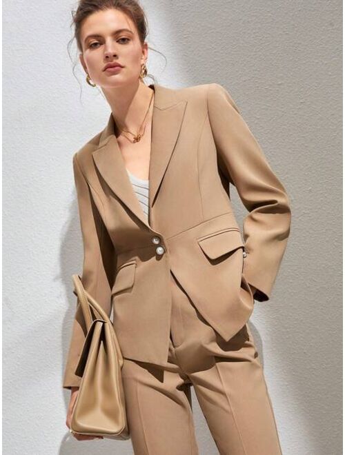 Anewsta Lapel Neck Single Button Blazer