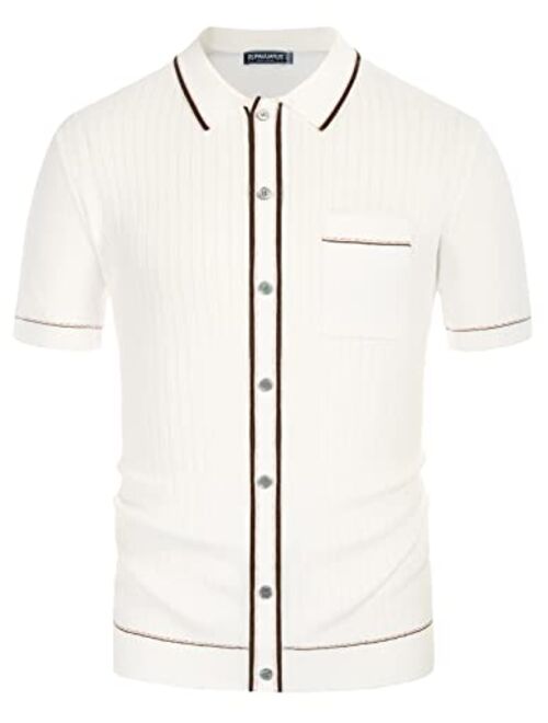 PJ PAUL JONES Men's Short Sleeve Knit Polo Shirt Vintage Button Down Golf Polo