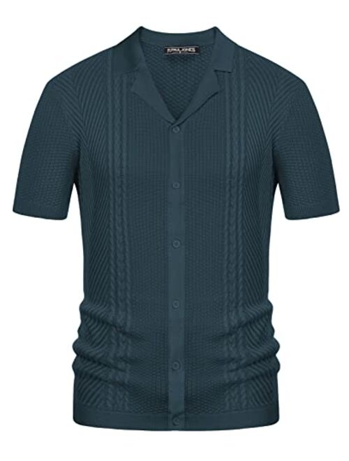 PJ PAUL JONES Mens Knit Polo Shirts Short Sleeve Button Down Knitted Breathable Golf Shirts