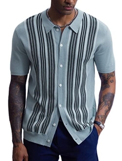 Mainfini Men's Vintage Knitted Button Down Shirt