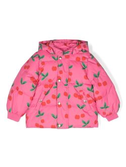 cherry-print quilted hooded jacket