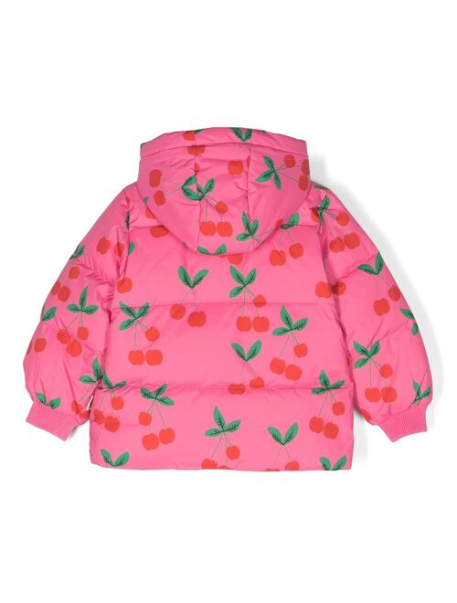 Mini Rodini cherry-print quilted hooded jacket