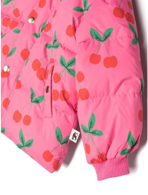 Mini Rodini cherry-print quilted hooded jacket