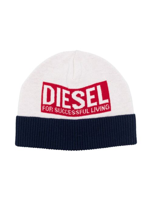 Diesel Kids logo-print fine-knit beanie