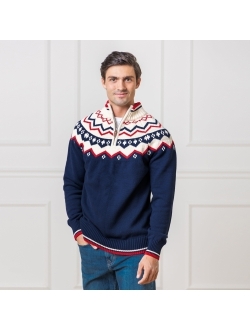 Men's Half Zip Raglan Fair Isle Sweater