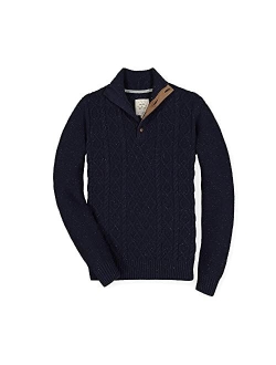 Men's Mock Neck Cable Button Sweater with Flecks