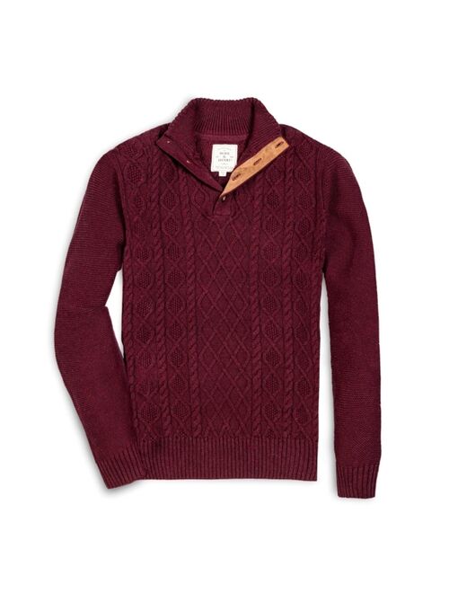 HOPE & HENRY Men's Mock Neck Cable Button Sweater with Flecks