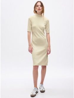 Women's Half-Sleeve Mockneck Rib Midi Dress