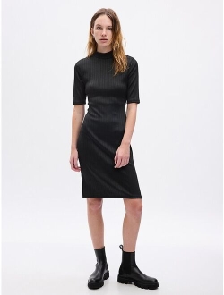 Women's Half-Sleeve Mockneck Rib Midi Dress