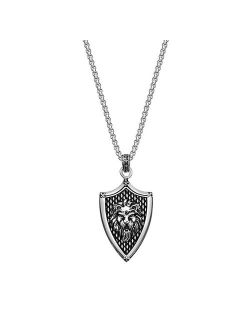 Stainless Steel Lion Shield Pendant Necklace