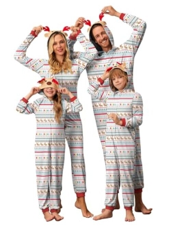 Christmas Onesies for Family Elk Antler Hooded Onesie Pajamas Long Sleeve Comfy Loungewear