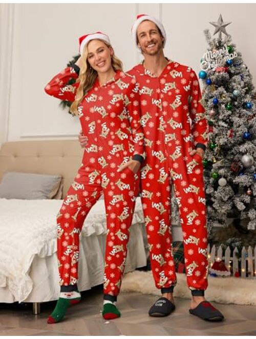 Ekouaer Christmas Onesies for Family Elk Antler Hooded Onesie Pajamas Long Sleeve Comfy Loungewear