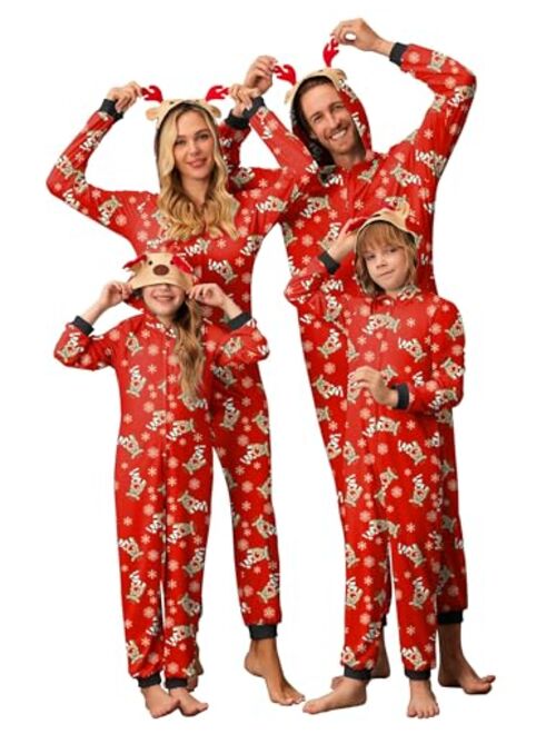 Ekouaer Christmas Onesies for Family Elk Antler Hooded Onesie Pajamas Long Sleeve Comfy Loungewear