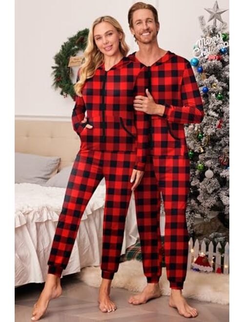 Ekouaer Family Matching Hoodie Onesies Zipper Christmas Jumpsuit 2023 Winter Fashion One Piece Pajamas