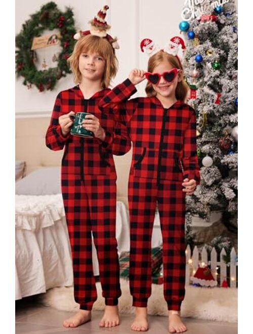 Ekouaer Family Matching Hoodie Onesies Zipper Christmas Jumpsuit 2023 Winter Fashion One Piece Pajamas