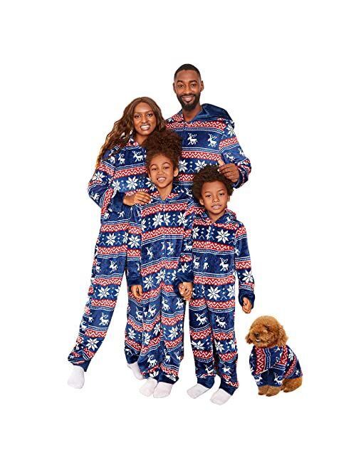 PopReal Christmas Pajamas for Family Onesies Plus Size and Dog, Matching PJs Hoodie Sleeper Snowflake Plush Cozy Warm