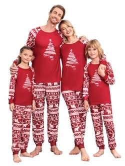 Christmas Pajamas for Family Long Sleeve Pjs Matching Sets with Plaid Pants Soft Sleepwear Loungewear