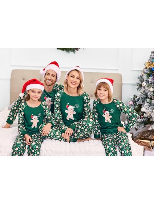 Ekouaer Christmas Pajamas for Family Long Sleeve Pjs Matching Sets with Plaid Pants Soft Sleepwear Loungewear