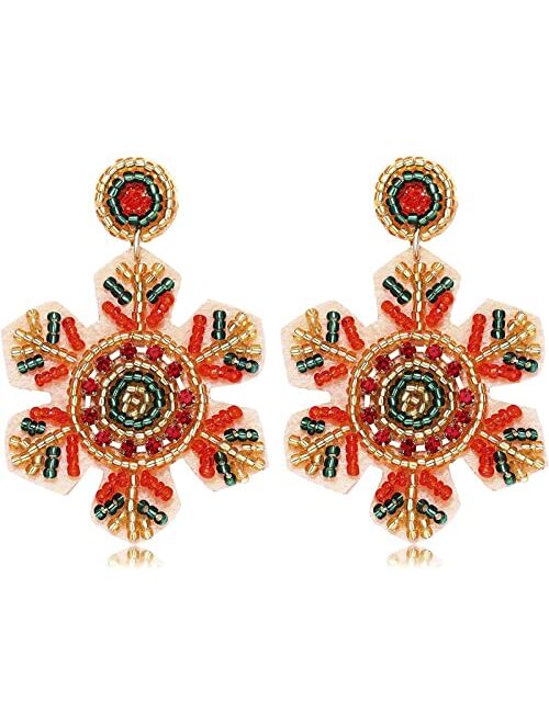 BSJELL Christmas Earrings Beaded Christmas Tree Truck Cactus Bell Drop Dangle Earrings Xmas Festive Holiday Earring Gift for Women Girls