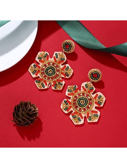 BSJELL Christmas Earrings Beaded Christmas Tree Truck Cactus Bell Drop Dangle Earrings Xmas Festive Holiday Earring Gift for Women Girls