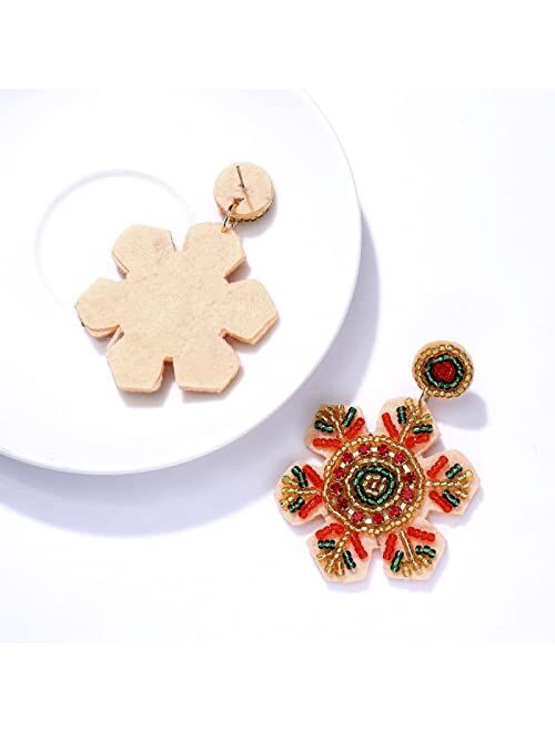 BSJELL Christmas Earrings Beaded Christmas Tree Truck Cactus Bell Drop Dangle Earrings Xmas Festive Holiday Earring Gift for Women Girls