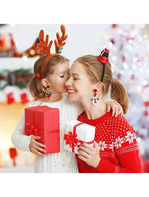 Urwomin Christmas Beaded Earrings Handmade Candy Cane Snowman Gingerbread Man Drop Dangle Earrings Festive Holiday Beaded Earrings Jewelry for Women Girl Gift Multicolor