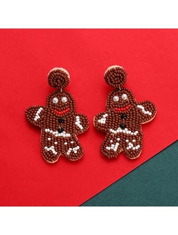 Aratlench Christmas Earrings Beaded Snowman Dangle Earrings Cute Xmas Holiday Gingerbread Drop Earrings Handmade Winter Frozen Snowmen Dangling Earring Jewelry Accessorie