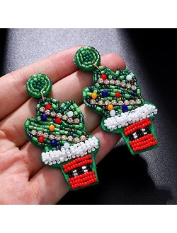 ISALOE Christmas Gifts Statement Beaded Earrings Snowman Cactus Drop Earrings Christmas Dangle Earrings For Women Jewelry Gift