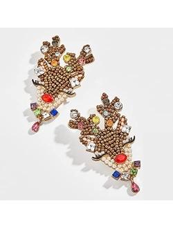 JOYA GIFT Christmas Bead Earrings Elk head Gold Earrings Bohemia Handmade Colorful Crystal Drop Earrings Christmas Gifts for Women