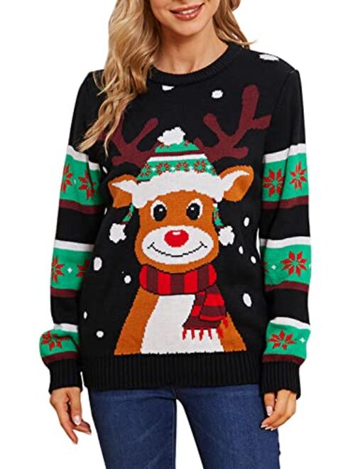 VENTELAN Women's Christmas Sweater Funny Christmas Tree Ugly Pullover Snowflake Long Sleeve Sweater Shirt