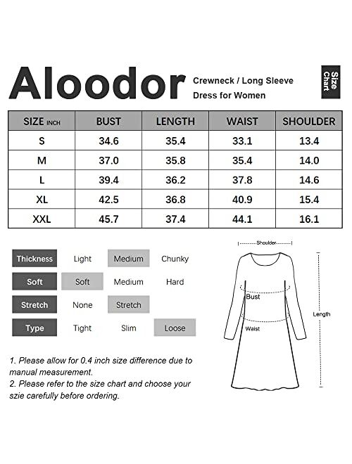 Aloodor Fall Dress for Women 2022 Long Puff Sleeve Crewneck Casual Dresses