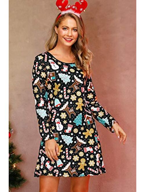 For G and PL Women's Christmas Printed Tunic Dress Long Sleeve Crewneck Casual Costume
