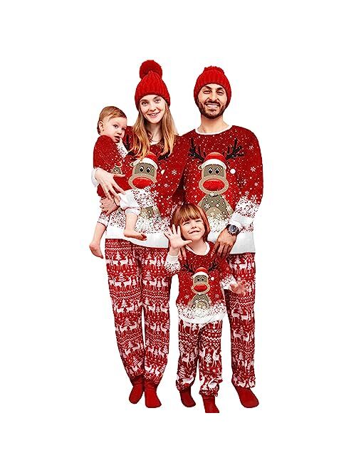 Loozykit Family Christmas Pjs Matching Sets Christmas Pajamas for Family Elk Printed Reindeer PJs Xmas Sleepwear Jammies
