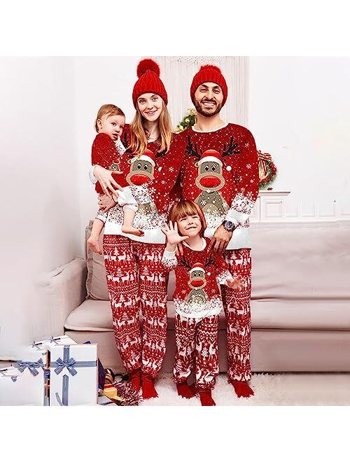 Loozykit Family Christmas Pjs Matching Sets Christmas Pajamas for Family Elk Printed Reindeer PJs Xmas Sleepwear Jammies
