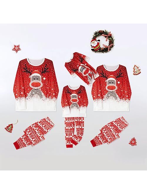 Loozykit Family Christmas Pjs Matching Sets Christmas Pajamas for Family Elk Printed Reindeer PJs Xmas Sleepwear Jammies