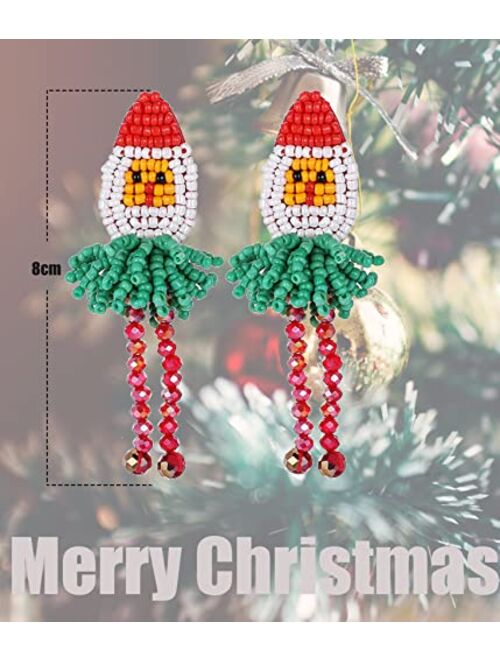 BOMAIL Christmas Snowman Earrings for Women Handmade Beaded Santa Claus Dangle Earrings Festive Holiday Xmas Earrings Jewelry Gifts