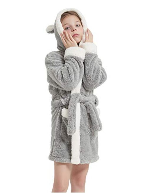 CASODA Christmas Kids Robe Girls Hooded Plush Sherpa Bathrobes - Gifts for Girls