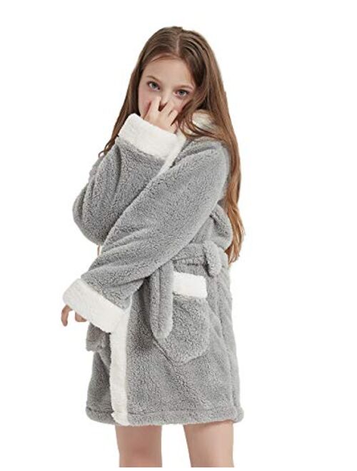 CASODA Christmas Kids Robe Girls Hooded Plush Sherpa Bathrobes - Gifts for Girls